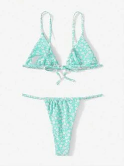 Ditsy Floral Triangle Thong Bikini Swimsuit