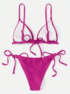 Solid Triangle Tie Side Bikini Swimsuit