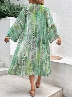 SHEIN LUNE Leopard & Zebra Striped Print Open Front Kimono