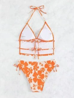 SHEIN Floral Print Halter Tie Side Bikini Swimsuit