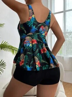 SHEIN Tropical Print Drawstring Bikini Swimsuit