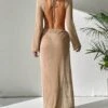 Cut Out Knot Side Split Thigh Cover Up Dress Without Bikini Set
