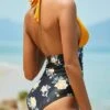 Floral Print Ruched Halter One Piece Swimsuit