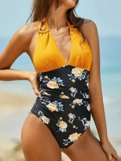 Floral Print Ruched Halter One Piece Swimsuit -Shein Clothing Store 1684726894232e5382b7169acd56ea8a5a1d014232 thumbnail 405x552