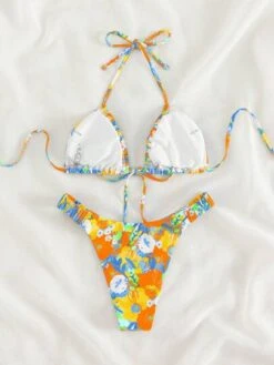 Floral Print Halter Bikini Swimsuit
