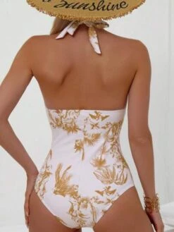 Tropical Print Halter One Piece Swimsuit