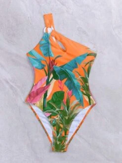 Tropical Print Ring Linked One Shoulder One Piece Swimsuit -Shein Clothing Store 1684750372bded58631459db5e1879b0fad915935b thumbnail 405x552