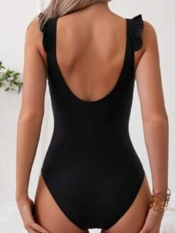 Ruffle Trim Tie Front Ruched Bust One Piece Swimsuit