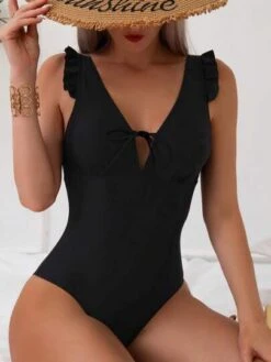Ruffle Trim Tie Front Ruched Bust One Piece Swimsuit -Shein Clothing Store 1684771265818ca8f8d66f4456246421bfa0663514 thumbnail 405x552