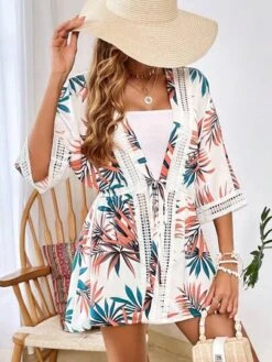 SHEIN VCAY Tropical Print Contrast Lace Tie Waist Kimono -Shein Clothing Store 168484220405017dfa2c3f153711ed87eb20efe8e5 thumbnail 405x552