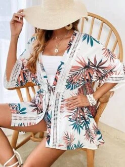 SHEIN VCAY Tropical Print Contrast Lace Tie Waist Kimono -Shein Clothing Store 168484220758bab64ffa36c867731f3a712d6a0247 thumbnail 405x552