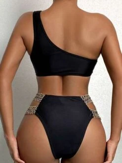 BOUDOIRCORE Ring Linked Cut Out One Shoulder Bikini Swimsuit