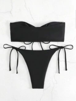 Tie Side Drawstring Bandeau Bikini Swimsuit