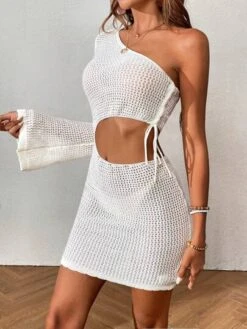 SHEIN VCAY One Shoulder Cut Out Drawstring Side Trumpet Sleeve Cover Up Dress Without Bikini -Shein Clothing Store 168493434062399b656d4b8bc6a3a79d1a304300ce thumbnail 405x552