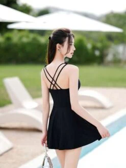 Criss Cross Ruched Ruffle Hem One Piece Swimsuit