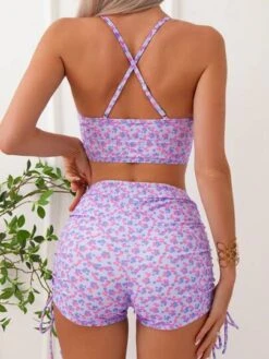 Ditsy Floral Print Drawstring Side Bikini Swimsuit