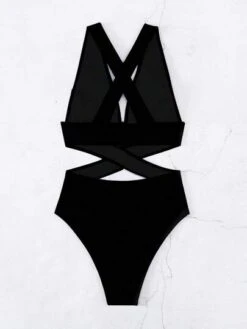 Cut Out Waist Plunging Neck Crisscross One Piece Swimsuit