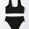 Solid Rib High Waisted Bikini Swimsuit