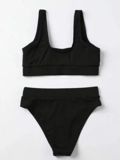 Solid Rib High Waisted Bikini Swimsuit