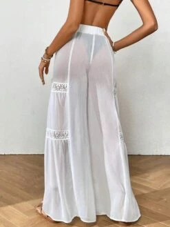 SHEIN VCAY Contrast Lace Ruffle Hem Cover Up Pants Without Bikini Bottom