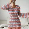 Chevron Pattern Backless Cover Up Dress Without Bikini Set