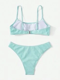 Solid Ribbed Knit Bikini Swimsuit