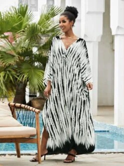 Tie Dye Batwing Sleeve Split Hem Maxi Cover Up