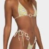 Allover Print Ring Linked Halter Triangle Bikini Swimsuit