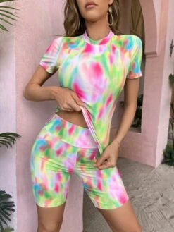 Tie Dye Bikini Swimsuit With Short Sleeve -Shein Clothing Store 16861014266df2226ea125049d09857d1b70664555 thumbnail 405x552