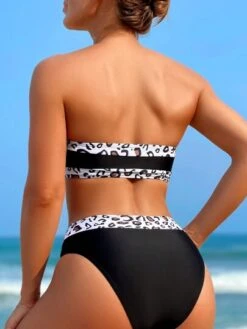 Leopard Print Bandeau Bikini Swimsuit