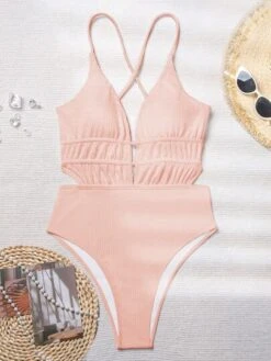 Plain Plunging Neck Backless One Piece Swimsuit -Shein Clothing Store 16862881220c2c04488a29b3e0c14772cb5517db70 thumbnail 405x552