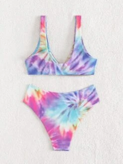 Tie Dye Knot Front Bikini Swimsuit