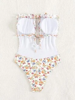 Ditsy Floral Print Frill Trim Bandeau One Piece Swimsuit -Shein Clothing Store 16865408964f298ecf5774eecfc078291af583607c thumbnail 405x552