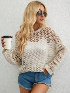 SHEIN Essnce Hollow Out Drop Shoulder Open Knit Cover Up Without Cami Top -Shein Clothing Store 1686710132f467482bc70a33b4536fa39ebd1453a5 thumbnail 405x552