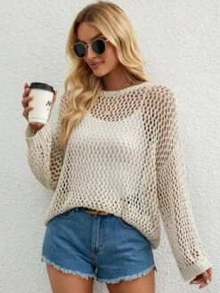 SHEIN Essnce Hollow Out Drop Shoulder Open Knit Cover Up Without Cami Top -Shein Clothing Store 1686710136977ee77d579b76d33a380e32c3d94c23 thumbnail 405x552