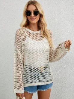 SHEIN Essnce Hollow Out Drop Shoulder Open Knit Cover Up Without Cami Top -Shein Clothing Store 1686710139f62f7c0d38def3ca7b60143af1891fee thumbnail 405x552