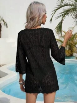 Hollow Out Tie Front Kimono