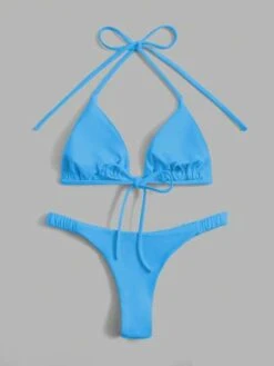 Solid Triangle Halter Bikini Swimsuit