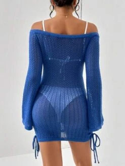 SHEIN Essnce Off Shoulder Drawstring Side Cover Up Dress Without Bikini