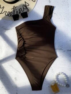 Plain Ruched One Shoulder One Piece Swimsuit -Shein Clothing Store 1686899816a81021e81726cb11a65e725ccba72ee1 thumbnail 405x552