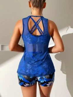 Tropical Print Bikini Swimsuit With Cover Up