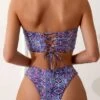 Tribal Print Bandeau High Cut Bikini Swimsuit