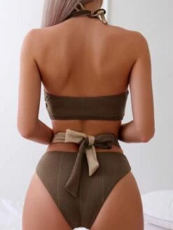 Color Block Wrap Push Up Bikini Swimsuit