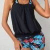 Tropical Print Shorts Bikini Swimsuit