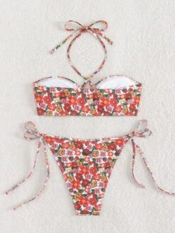 Floral Print Halter Tie Side Bikini Swimsuit