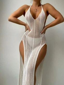 Hollow Out Slit Thigh Halter Neck Cover Up Dress Without Bikini -Shein Clothing Store 16879157068faa09a3633f1dedb7be269a0f6b0abe thumbnail 405x552
