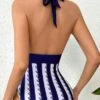 Striped Knot Front Halter One Piece Swimsuit