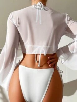 Knot Front Tie Side Bikini Swimsuit With Kimono