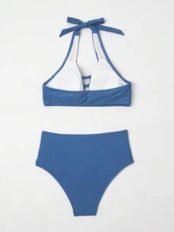 Solid Halter High Waisted Bikini Swimsuit
