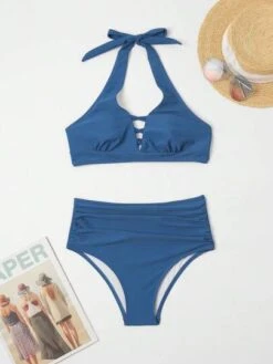 Solid Halter High Waisted Bikini Swimsuit -Shein Clothing Store 1688209017f3075eb1fec2972c08fd123c7fb4b16f thumbnail 405x552